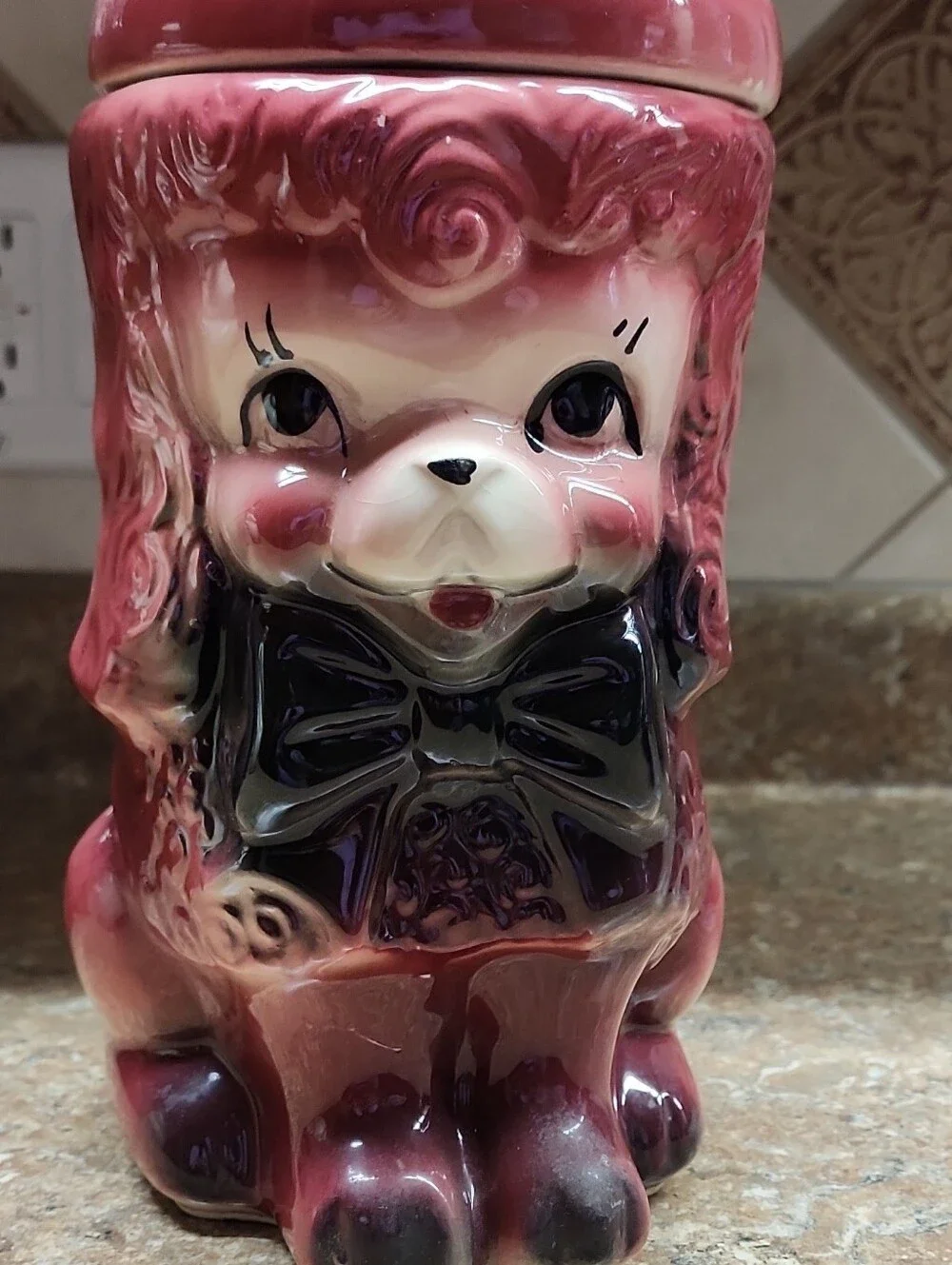 Antique Pink Ceramic Poodle Cookie Jar - Decorative Home Accent